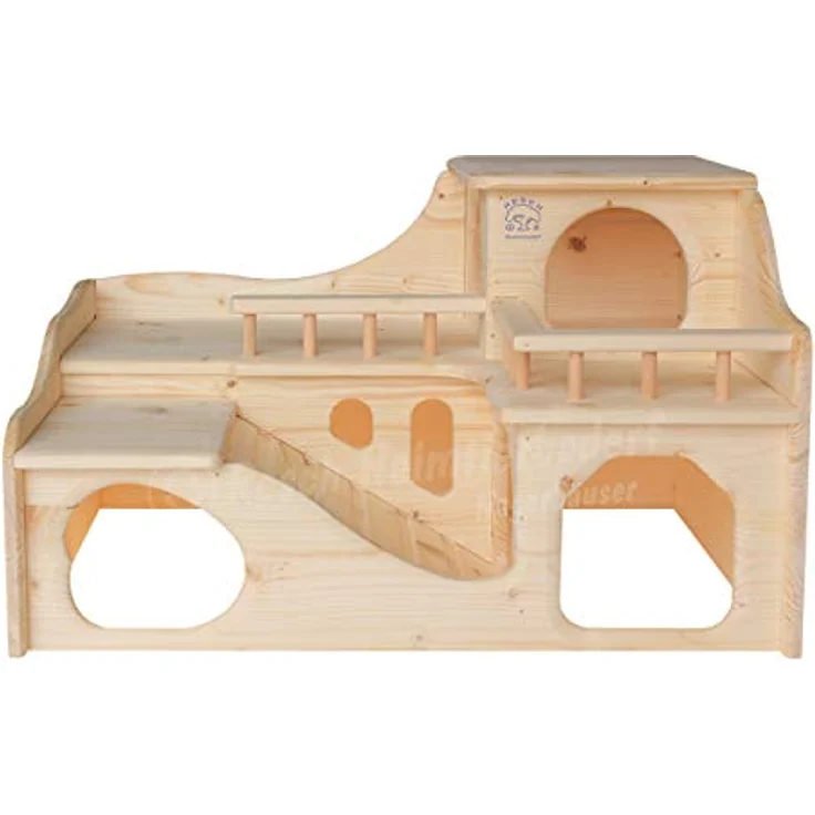 Resch Nr35 Meerschweinchenschloss naturbelassenes Massivholz aus Fichte/Mit Zwei großen EIN-/Ausgängen im Erdgeschoss, die im inneren durch einen „Tunnel“ verbunden sind / 55 x 39 x 33 cm (LxBxH) – Bild 2