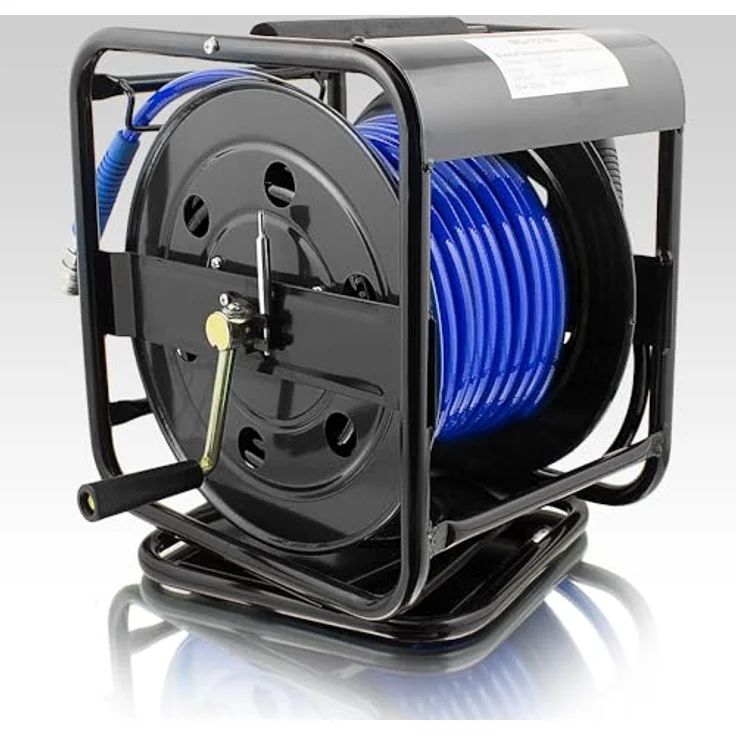 BITUXX® 30 Meter Manuelle Druckluft Schlauchtrommel mit 360° drehbarem Standfuß, EU Schnellkupplung und 1,20 Meter Zuleitung, Belastbarkeit 16 Bar – Bild 3