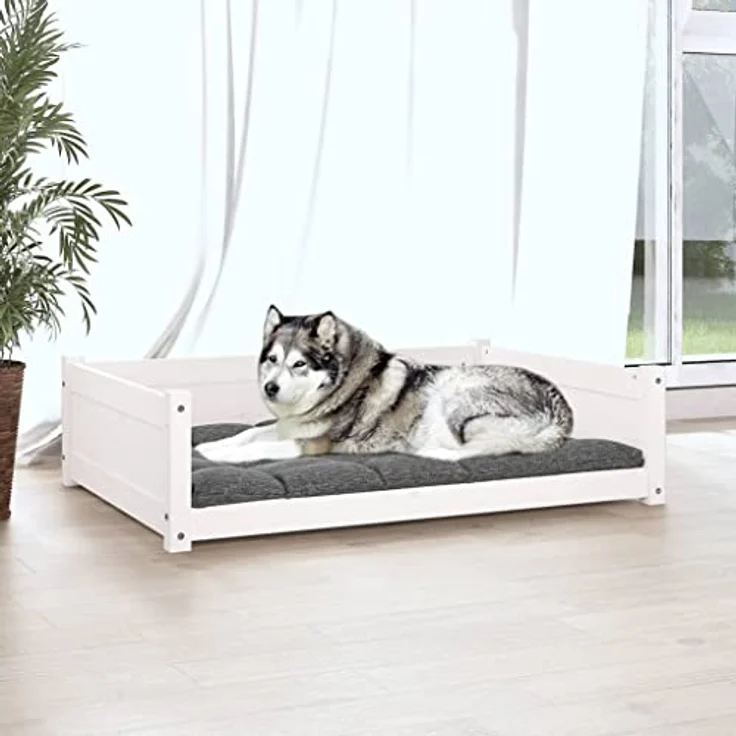 vidaXL Hundematratze, Massivholz in Weiß, 105,5 x 75,5 x 28 cm (B x T x H) – Bild 4