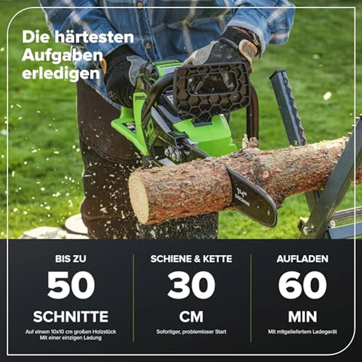 Greenworks Akku-Kettensäge GD40CS15K2x Li-Ion 40V 12 m s Kettengeschwindigkeit 35cm Schwertlänge 180 – Bild 4