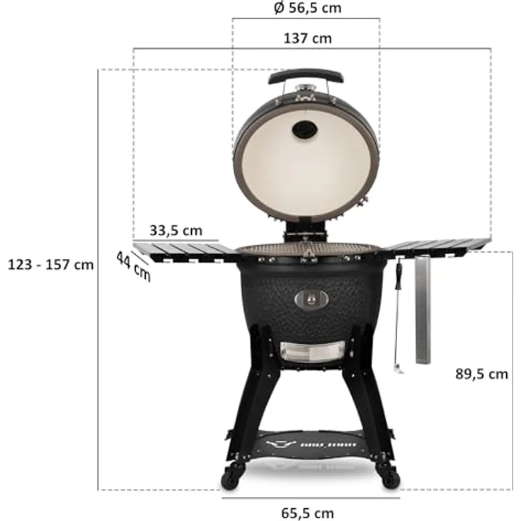 BBQ-Toro Kamado Grill Holzkohlegrill "Yuro" Ø 56 cm mit Seitenablagen, Thermometer | matt schwarz | Bubble Frosted Glaze | Ceramic Grill mit Rollen, Keramikgrill, BBQ Keramik Grill, Kugelgrill – Bild 3