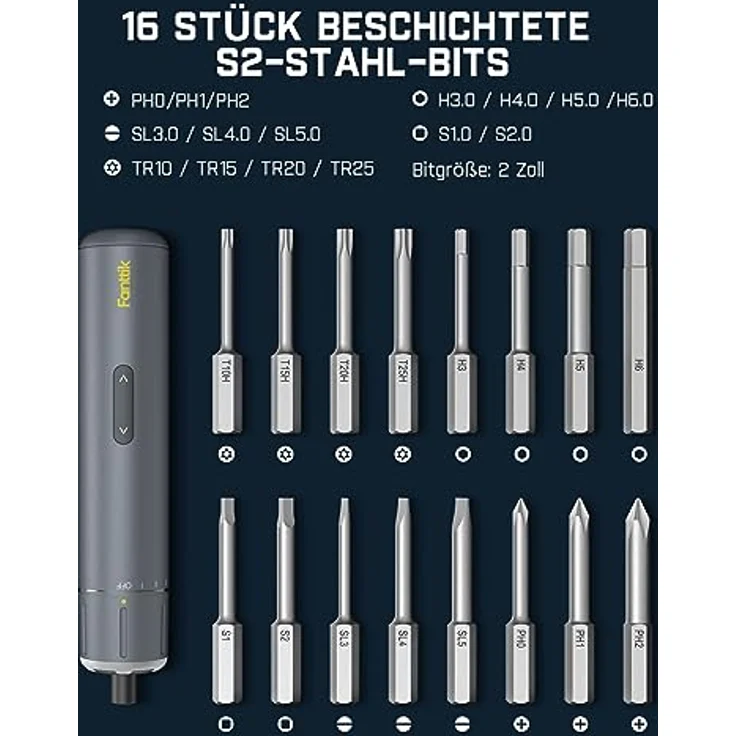 Fanttik S1 Pro 3.7V Magnetische Electric Screwdriver Set, Leistungsstark mit 16 Bits und 3 Drehmomentstufen bis zu 6 Nm, 2000-mAh-Akku, Ideal für Möbel/Computerreparatur – Bild 4