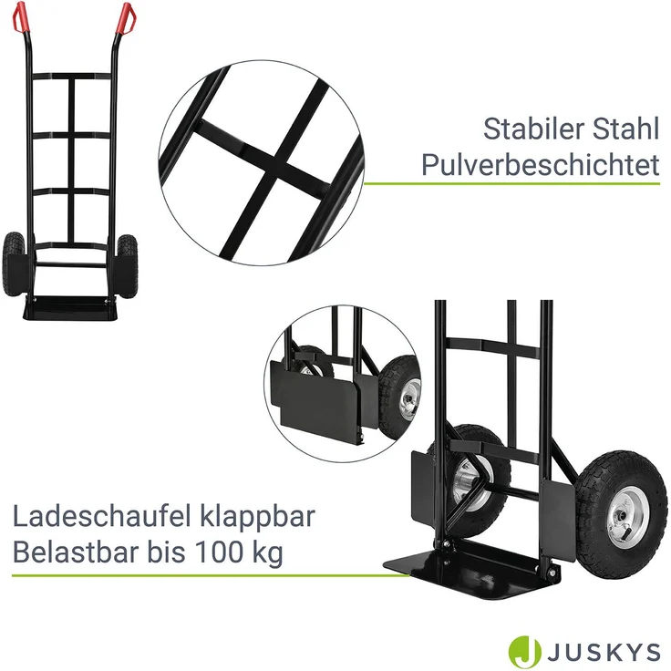 Juskys Sackkarre Basic klappbar | 100 kg belastbar | große Luftreifen | Kunststoff Griffe | Stahl – Bild 4