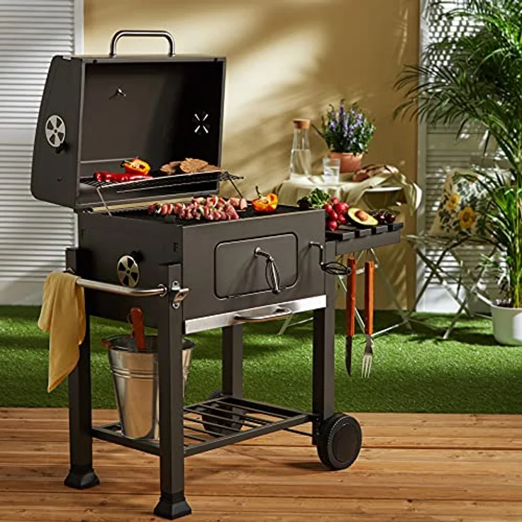 Tepro Holzkohlegrillwagen Toronto Click Holzkohlegrill, Anthrazit-Edelstahl, 104 x 100 x 67 cm, Grillfläche 55 x 41,5 cm – Bild 9
