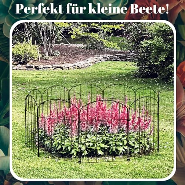V2Aox Steckzaun Gartenzaun, 10 Elemente 43 cm hoch, flexibler Metall Gitterzaun mit Oberbogen, schwarz – Bild 6