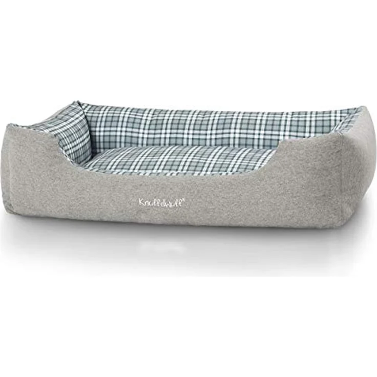 Knuffelwuff Hundebett Lennard aus Velours mit Karomuster XL 105 x 75cm Grau/Grün – Bild 2