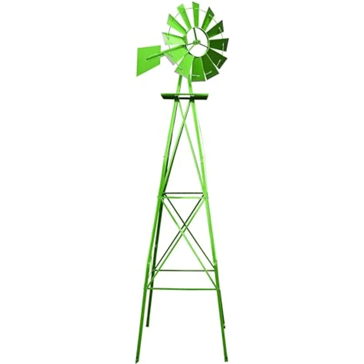 Wiltec Windrad mit 245 cm Höhe, Windmühle in Grün, US-Design, kugelgelagertes Texasrad, Rankhilfe für Garten – Bild 1