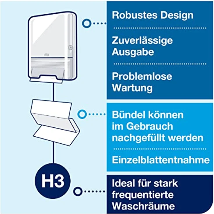 Tork Mini Spender für Zickzack und Lagenfalz Papierhandtücher 553100, Elevation Design - Kompakter H3 Handtuchspender für Falthandtücher zur Einzelblattentnahme, weiß – Bild 4