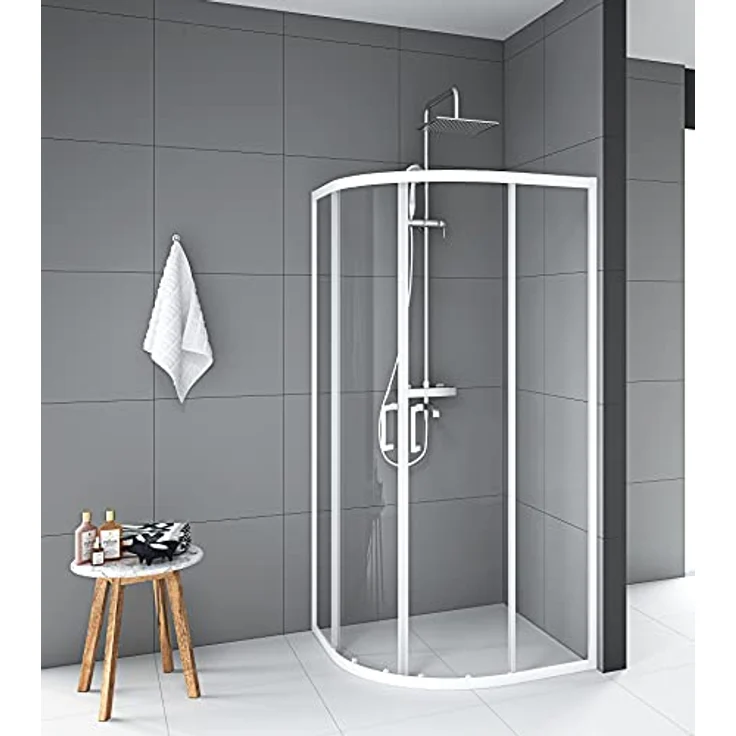 Duschkabine Marwell Factory Rund 90 x 90 x 200 cm Dusche Radius 55 cm Runddusche matt weiß – Bild 1