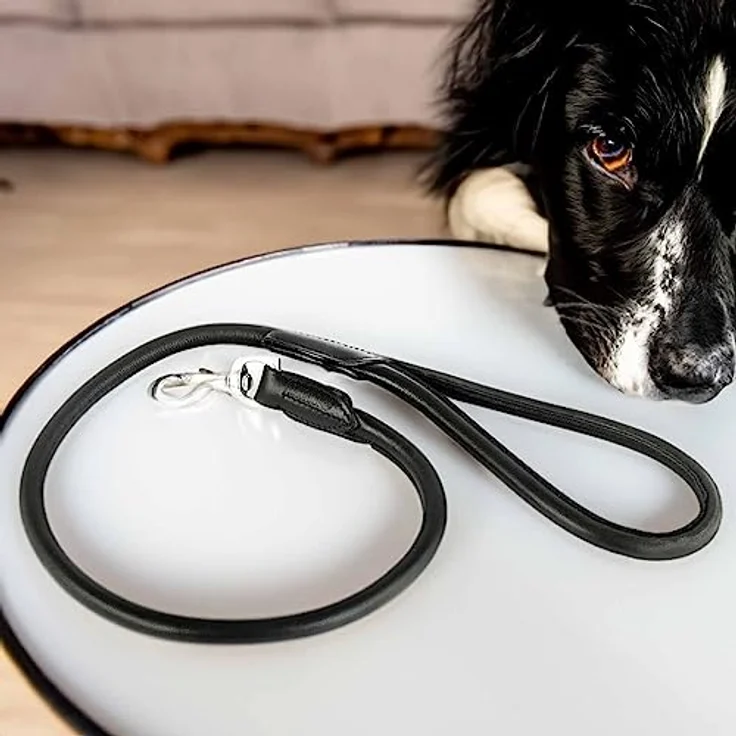 Monkimau Hundeleine Leder, 1m x 12mm für mittelgroße Hunde, schwarz, rundgenäht für zusätzliche Stabilität – Bild 2