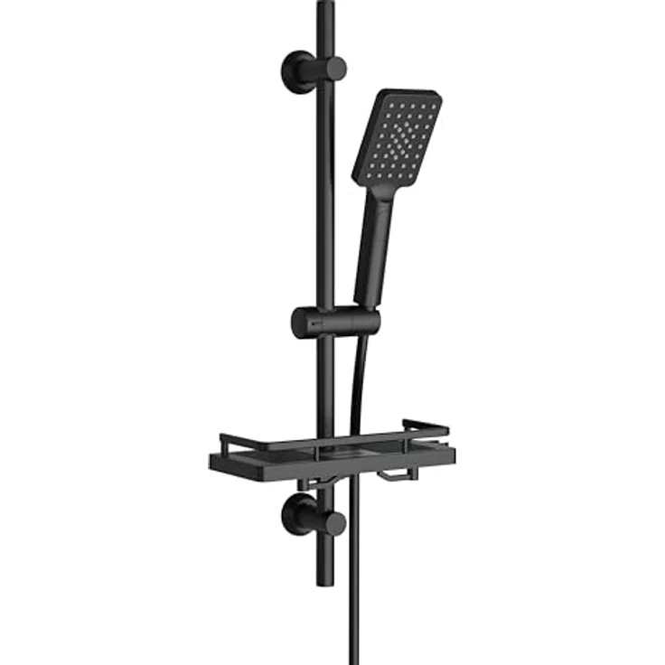 Görbach Duschstange mit Handbrause, 70 cm Edelstahl, Schwarz, 3 Strahlarten, höhenverstellbar – Bild 1