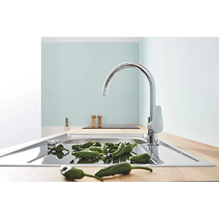 Grohe BauEdge 31367001, Einhandmischer Küchenarmatur mit 360° Schwenkbereich und hohem Auslauf, Chromoberfläche – Bild 4
