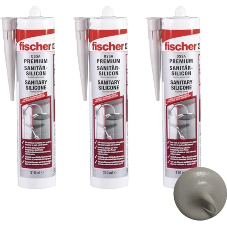 fischer Premium-Sanitärsilikon im 3er Set, je 310 ml, sanitärgrau [Amazon Exclusive] – Bild 2