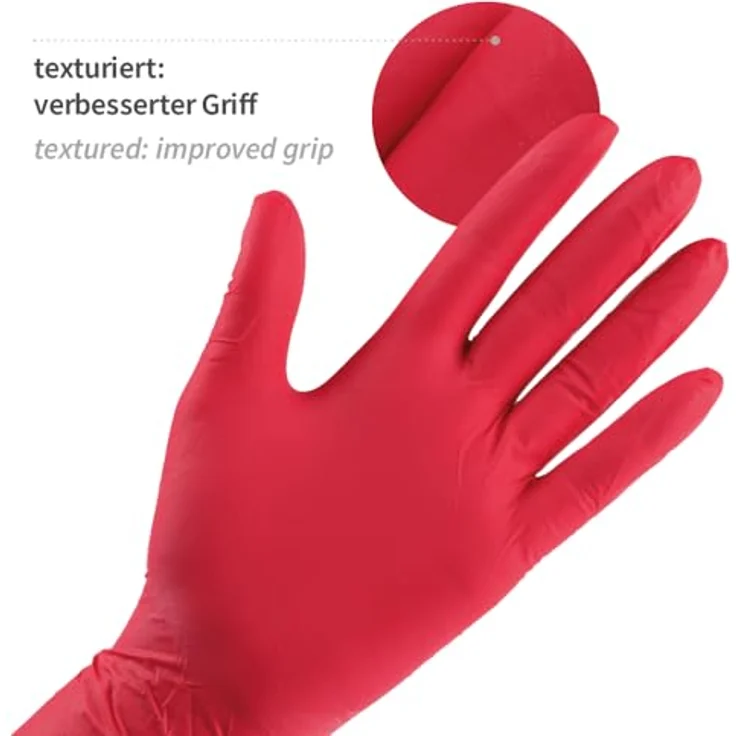 FRANZ MENSCH Hygostar Nitrilhandschuhe Safe Light | puderfrei, rot, 7/S, 24cm, 100 Stück, Einmalhandschuhe – Bild 5