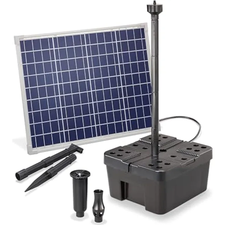 Esotec Solar Teichfilter Komplettset 50/2500 mit Pumpe, mehrstufige Filteranlage, 2500l/h, 50Wp, Förderhöhe 2m, IP68, inklusive Solarmodul und Filterschwämme