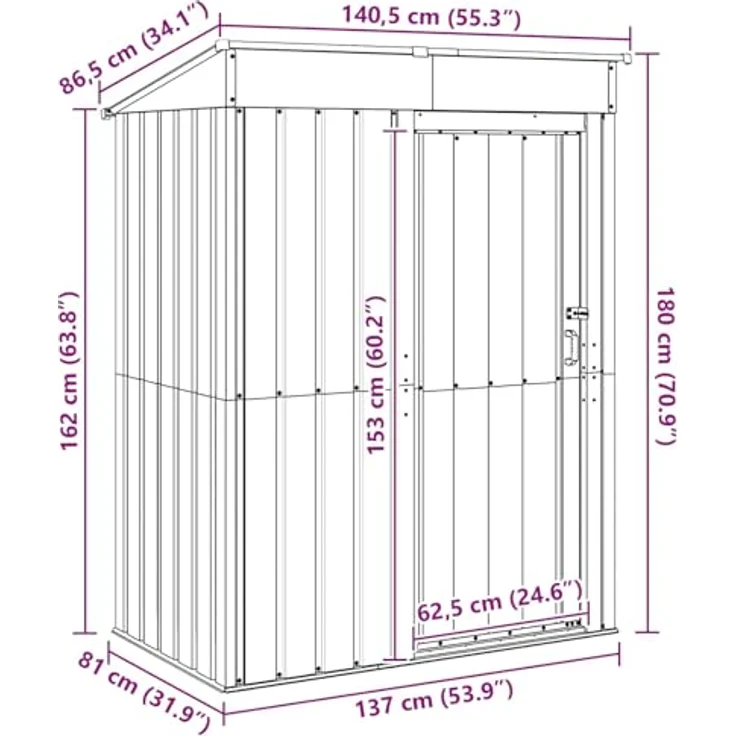vidaXL Gartenhaus Anthrazit, Metallgartenhaus 137 x 81 x 180 cm, robuster Metallschuppen für Werkzeuge und Equipment, einfacher Aufbau – Bild 3