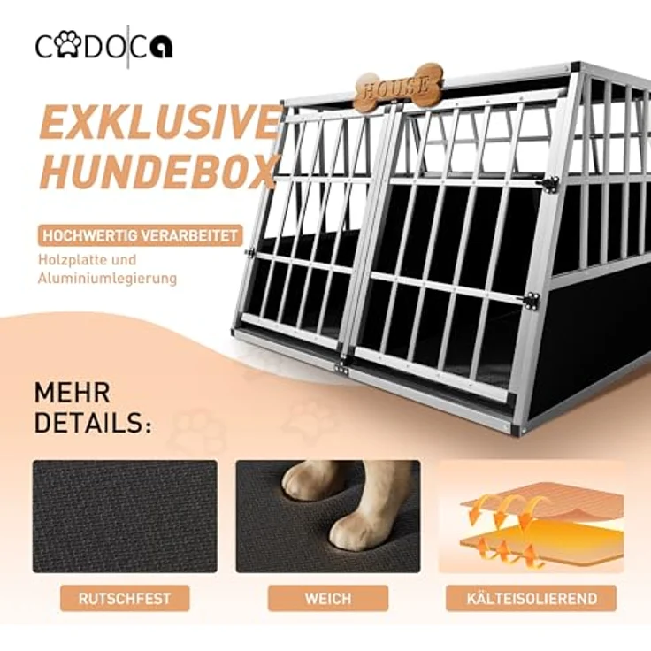 Cadoca Tiertransportbox, Aluminium Kofferraum verschließbar trapezförmig M 70x54x51cm, stabil, gut belüftet, wasser- und witterungsbeständig, schwarz-silber – Bild 5