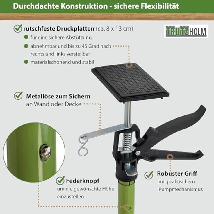 TRUTZHOLM 5x Profi Einhandstütze, Teleskop-Deckenstütze bis 290 cm, Spannbereich 115-290 cm, stabile Konstruktion bis 30 kg – Bild 4