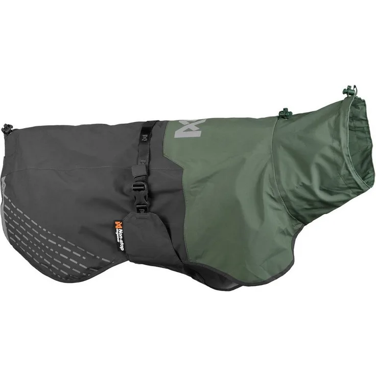 Non-stop dogwear Hundejacke FJORD RAINCOAT grey/green, Wind- und wasserdichter Regenmantel mit Reflektoren und Leinenöffnung