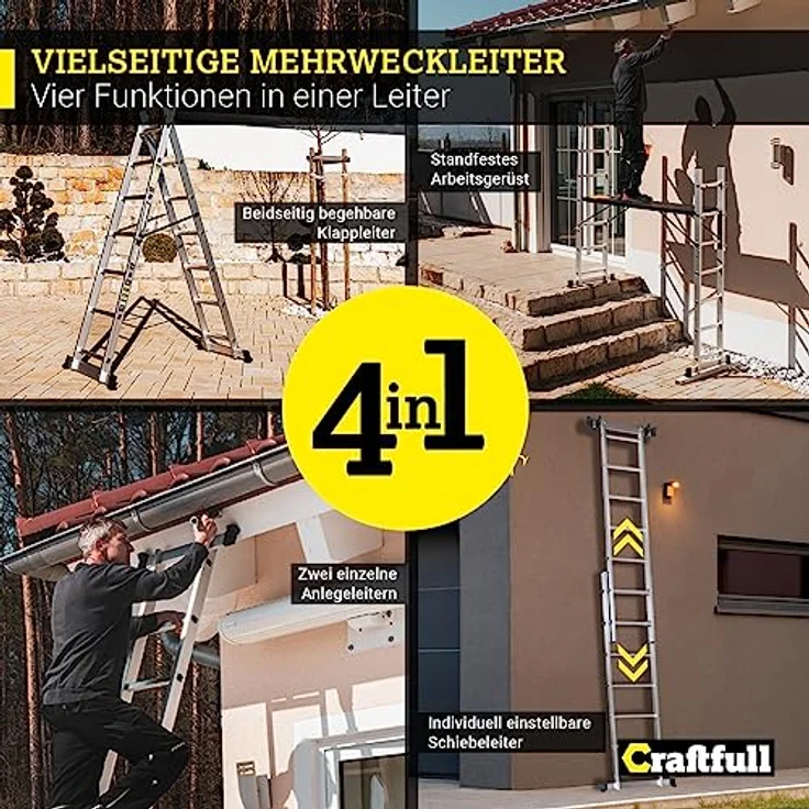 Craftfull Leitergerüst CF-103A Mehrzweckleiter Alu Leiter Gerüst Arbeitsbühne (1.68 Meter 6 Sprossen) – Bild 4
