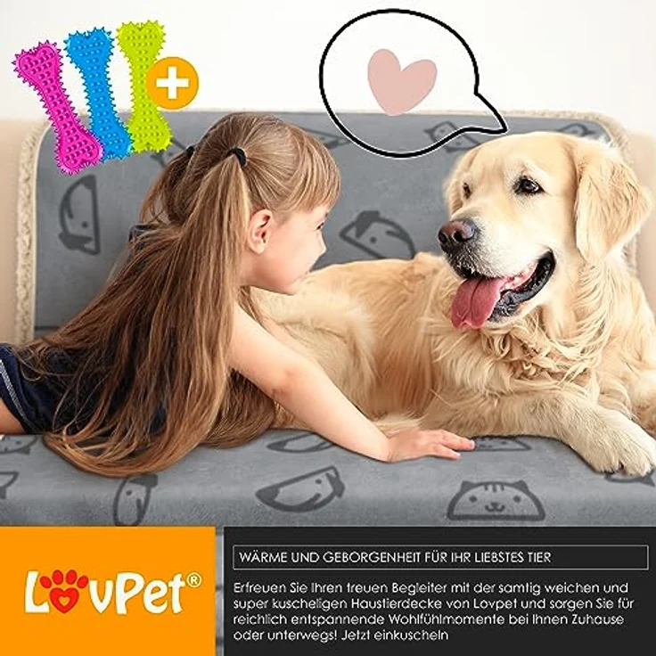 Lovpet® wasserdichte Hundedecke, Fleece Haustier Decke Katzendecke + 3X Kauknochen, für mittelgroße und große Hunde, Katzen, 152 x 127 cm, XL, maschinenwaschbar, beidseitiger Sofabezug-Schutz Grau – Bild 5