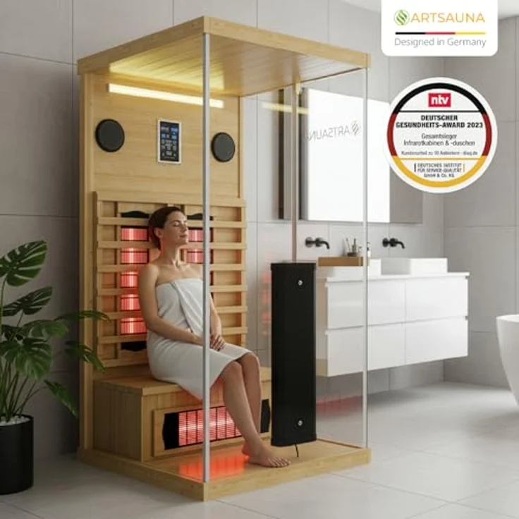 Artsauna Infrarotkabine Göteborg, Vollspektrumstrahler 1450 W, natur, 90x190x90 cm, LED-Beleuchtung, Bluetooth und Radio – Bild 7