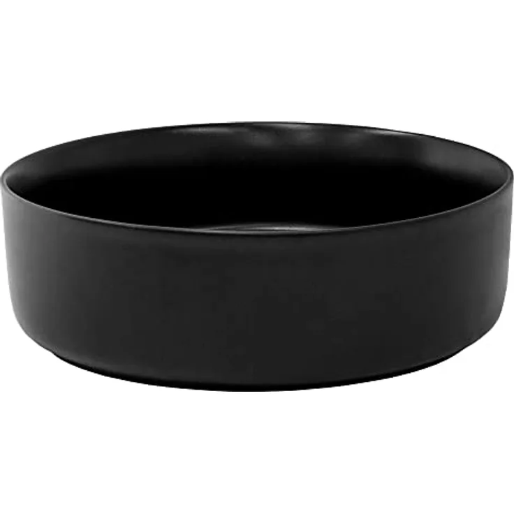 LuxeBath Waschbecken Aufsatzwaschbecken aus Keramik für Badezimmer/Gäste-WC, Rund, Schwarz, Ø 360 x 120 mm, Armatur mit Standard-Anschluss