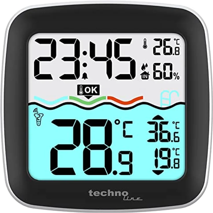 WS9059 Funk Poolthermometer, Poolsensor, Poolthermometer, mit digitaler Basisstation zum Datenablesen, Innentemperatur, Wassertemperatur, Luftfeuchte, für Pool, Teich, Außenanlage – Bild 2