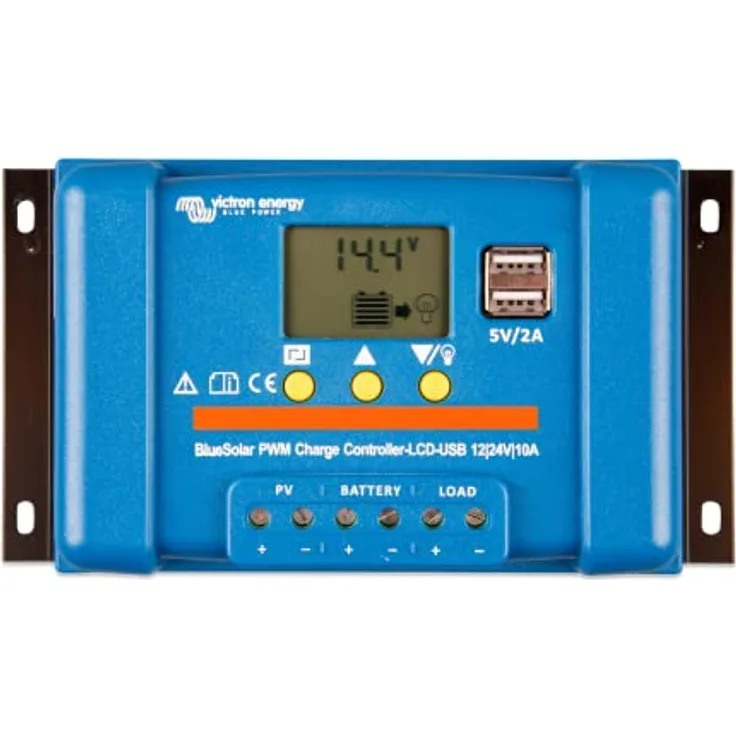Victron Energy Blue-Solar PWM-LCD & USB, Solar-Laderegler mit LCD-Display, programmierbarem Ladealgorithmus und 2 x 5V USB-Ausgänge