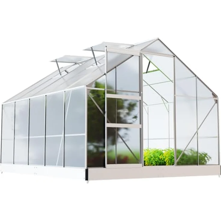 GARMIO® Gewächshaus Arona 310x250cm für den Garten, Alu Frühbeet inklusive Fundament, 4 Dachfenster Treibhaus Aufzucht Pflanzenhaus Tomatenhaus 7,75m² UV-Schutz – Bild 2