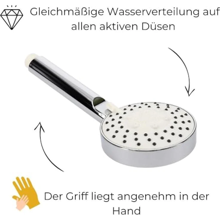 GarPet Handbrause Duschkopf 3 Funktion Wassersparend Chromfarben – Bild 5