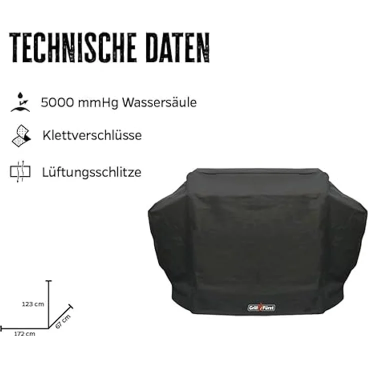 Grillfürst Grill Abdeckhaube, robuste wetterfeste und wasserdichte Abdeckung, 172 x 67 x 123 cm, passend für Weber Genesis II/Broil King Imperial/Napoleon Prestige – Bild 2