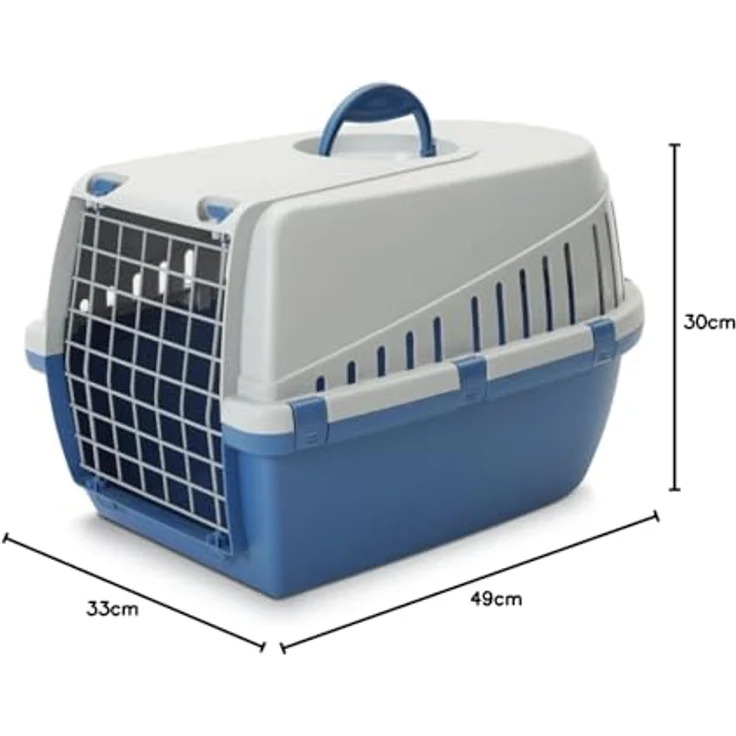Savic Trotter 1 Transportbox für kleine Hunde und Katzen, robuste Kunststoffbox mit Metall-Gittertür, 49 x 33 x 30 cm, Atlantikblau / Hellgrau – Bild 2