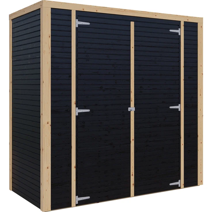 BALTIC CONNEXIONS OÜ Bertilo Gerätehaus Box 1, modernes Flachdachgerätehaus, 18 mm, schwarz, 208 x 103 cm, hohe Türen und mehr Stauraum