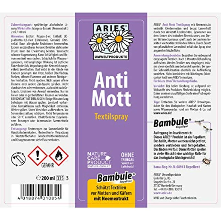 Aries Anti Mott- Mottenschutz, Spray gegen Motten, Textilspray 200ml – Bild 4