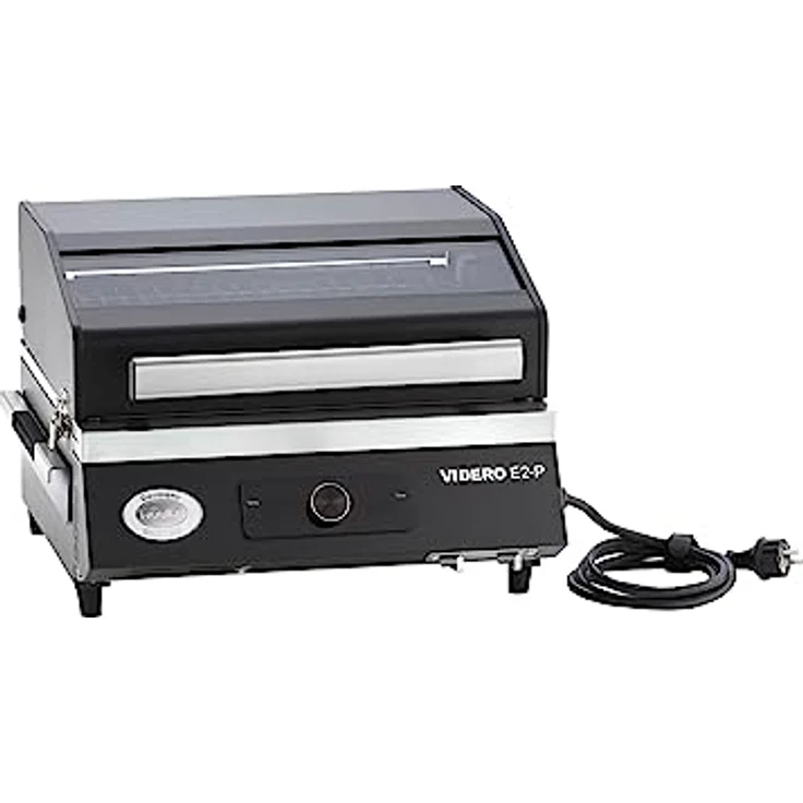 RÖSLE Elektrogrill BBQ-Portable Videro E2-P, tragbarer Tischgrill mit 2 Brennern, Warmhalterost und Deckel mit Glaseinsatz, pulverbeschichteter Stahl, schwarz/silbern - Preisvergleich – Bild 1