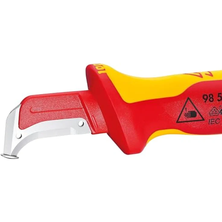 Knipex Abmantelungsmesser mit Gleitschuh isolierender Mehrkomponenten-Griff, VDE-geprüft 180 mm (SB-Karte/Blister) 98 55 SB, Ergonomisch gestaltet mit rutschfester Weichkomponente, transparente Schutzkappe. – Bild 3