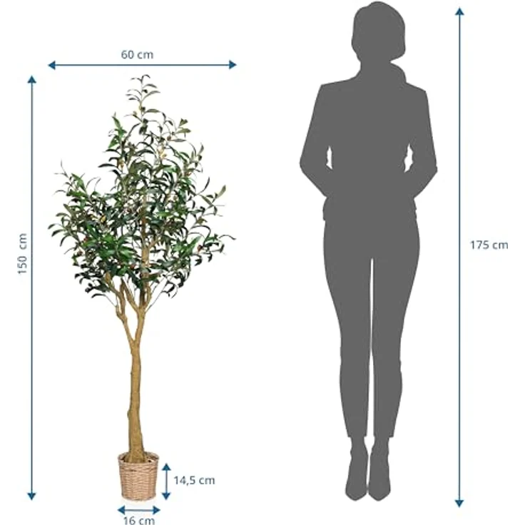 hjh OFFICE Kunstpflanze OLIVE II Kunststoff Olive, Höhe 150.0 cm, Olivenbaum im Flecht-Korb - Künstliche Pflanze Deko Baum – Bild 6