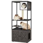 FEANDREA Kratzbaum, 3-in-1, Vintagebraun, mit Katzenklo-Schrank, erhöhter Napfständer - Preisvergleich