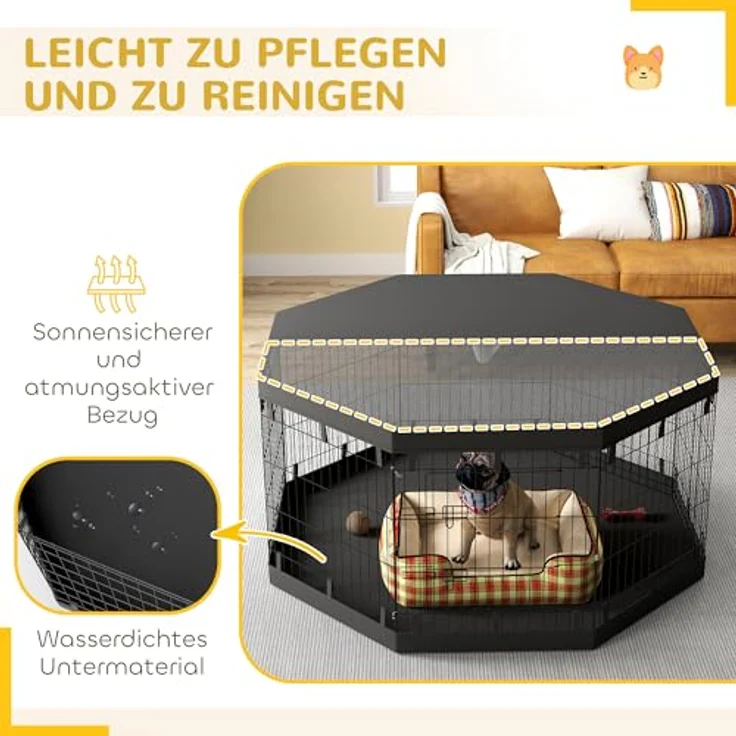 PawHut Welpenauslauf, Welpenlaufstall mit Türen, Fenster, Laufgitter, Atmungsaktiv Netz, für Hunde unter 20 kg, Indoor & Outdoor, 159 x 159 x 76 cm, Schwarz – Bild 3