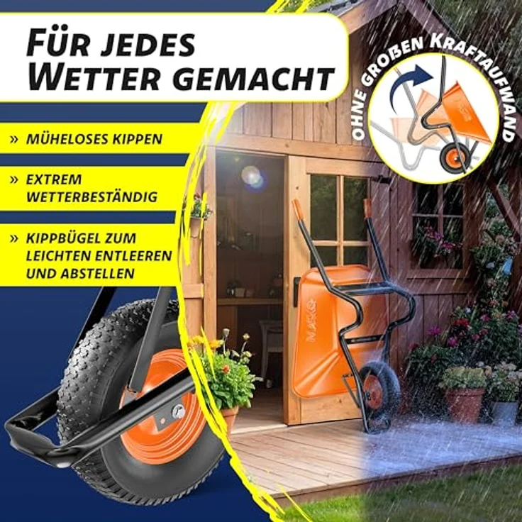 MASKO Schubkarre, 100 Liter bis 250kg, orange – Bild 6