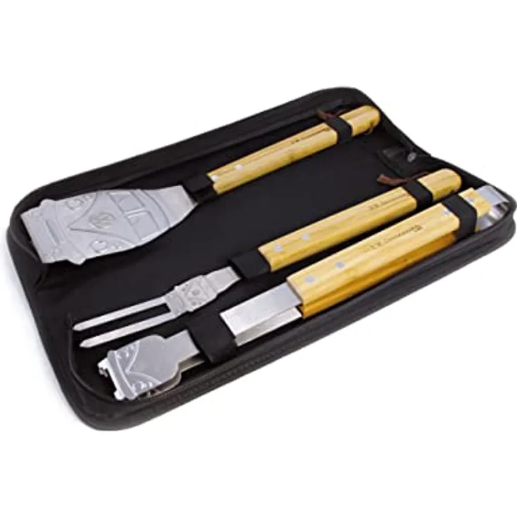 Vento VW Bulli T1 Grillbesteckset Grillwerkzeug, Edelstahl, 3 Stück, mit Tasche