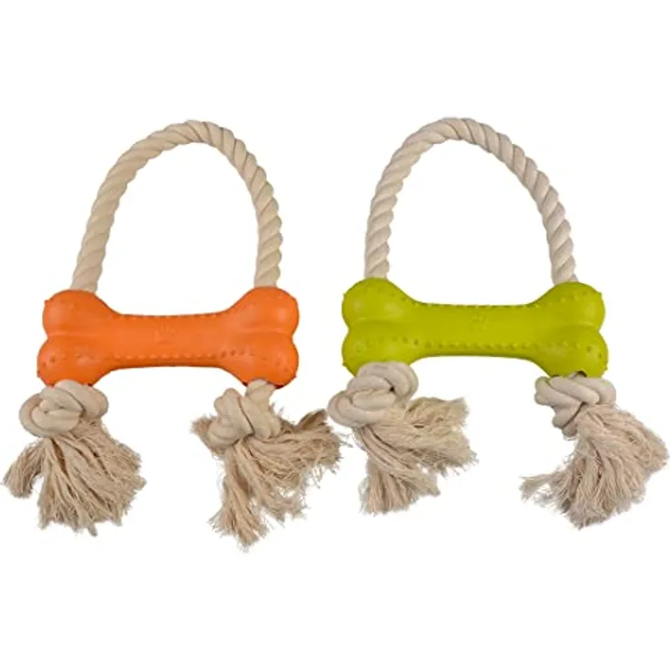 Duvoplus, Eco Gummi Knochen Bambus/Reis + Baumwolle, 30 x 18 x 4,6 cm, Spielzeug, Hund