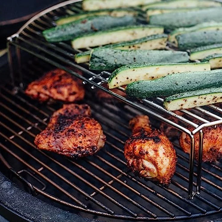 Kamado Joe Classic Joe Grillerweiterung, Fleischhalter mit 60% mehr Kochfläche, Silber – Bild 3