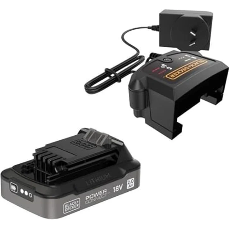 Black & Decker Powerconnect 18V 2.0 Ah Akku mit 1A Schnellladegerät, zuverlässige Energiequelle für Elektrowerkzeuge – Bild 1