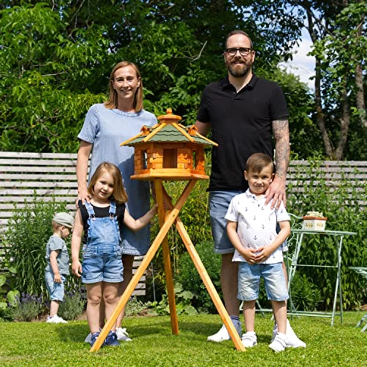 Deko-Shop-Hannusch Vogelhaus wahlweise mit Ständer und Solarbeleuchtung, Verschiedene Größen L - XXL und Dachfarben möglich, Futterhaus mit Futtersilo und wetterfestem Bitumendach, Holz, V16 – Bild 5