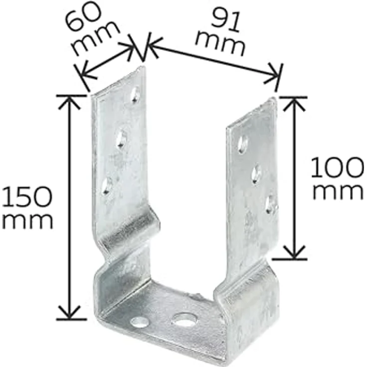 U-Pfostenträger ETA-10-0210 91x150x100x60mm TZN z.Aufschr.GAH – Bild 3