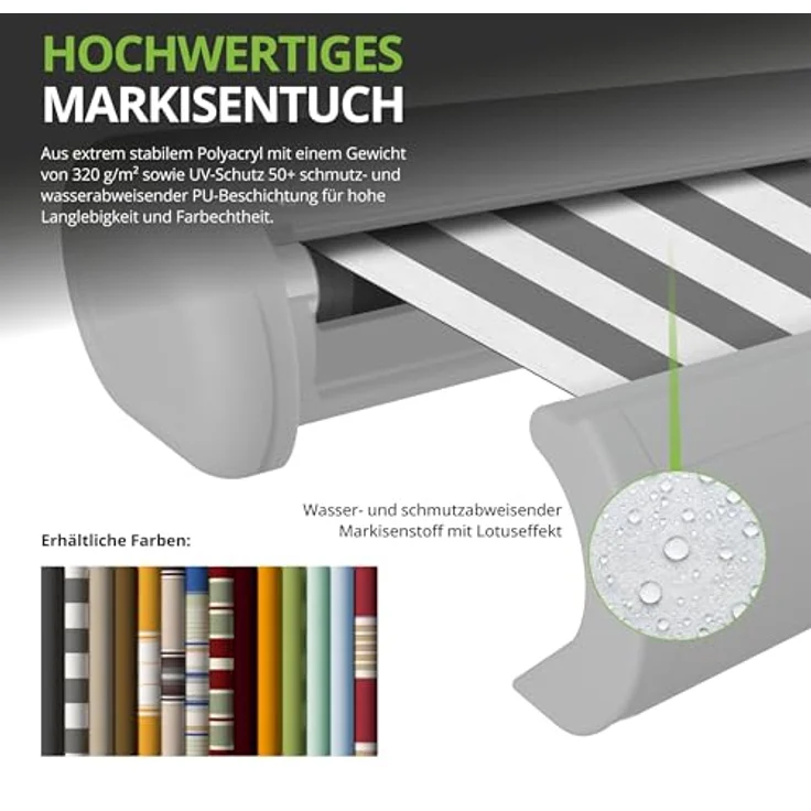 Markise elektrische Kassettenmarkise 2,0x1,5 m Gelenkarm Vollkassettenmarkise Grau-Weiß – Bild 8
