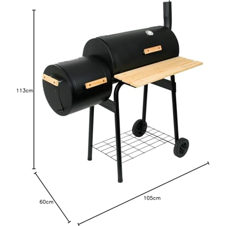 BBQ-Toro Smoker BBQ Smoker Grill, Holzkohle Grillwagen, Barbecue Holzkohlegrill, mit seitlicher Feuerbox und Thermometer, schwarz – Bild 10