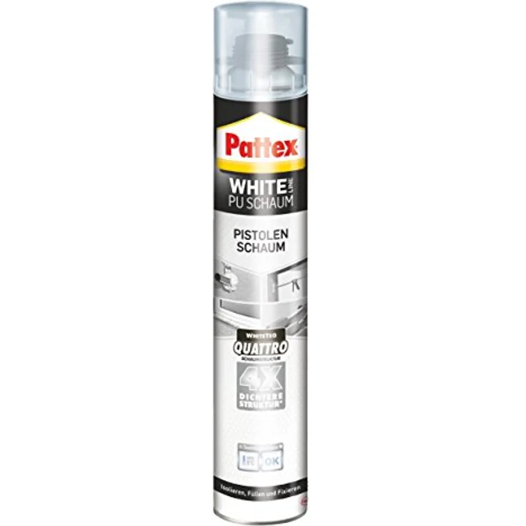 Pattex White Line Pistolenschaum, reinweißer PU Schaum zum Füllen, Dämmen, Ausschäumen und Isolieren, Montageschaum mit hoher Wärme- und Schalldämmung, 1x750ml Dose – Bild 1